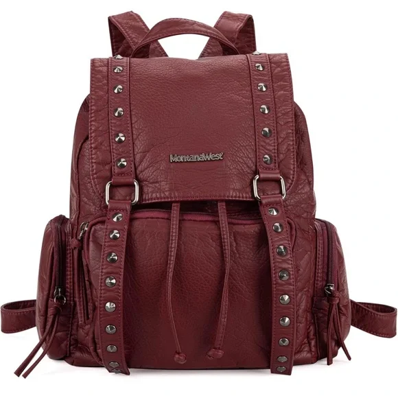 Montana West Red Backpack with Studded Details - Picture 1 of 7